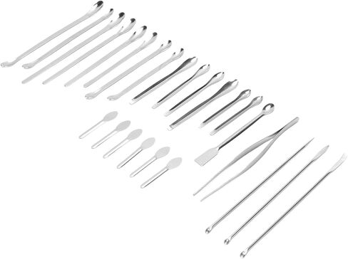 Multifunctional 304 Stainless Steel Laboratory Spoon Spatula Tweezers Set Dual-end Sampling Scoop with Storage Box for Lab Hobby Use in Kuwait