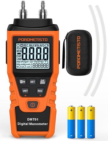 DMT01 مقياس الضغط الرقمي POROMETISTO، معايرة يدوية مخصصة صفر، قياس في الوقت الحقيقي، تسجيل الحد الأقصى/الدقيقة/المتوسط، مقياس الضغط HVAC، 12 وحدة اختبار ضغط الغاز، مقياس الضغط التفاضلي in Kuwait