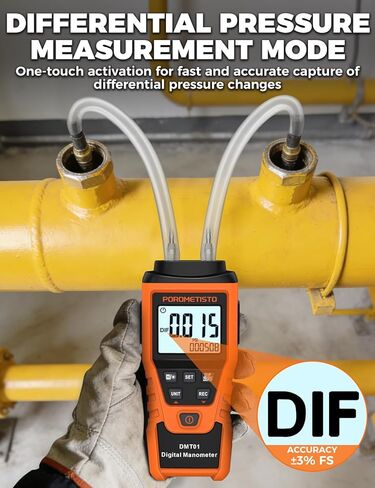 DMT01 مقياس الضغط الرقمي POROMETISTO، معايرة يدوية مخصصة صفر، قياس في الوقت الحقيقي، تسجيل الحد الأقصى/الدقيقة/المتوسط، مقياس الضغط HVAC، 12 وحدة اختبار ضغط الغاز، مقياس الضغط التفاضلي in Kuwait