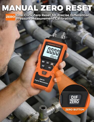 DMT01 مقياس الضغط الرقمي POROMETISTO، معايرة يدوية مخصصة صفر، قياس في الوقت الحقيقي، تسجيل الحد الأقصى/الدقيقة/المتوسط، مقياس الضغط HVAC، 12 وحدة اختبار ضغط الغاز، مقياس الضغط التفاضلي in Kuwait