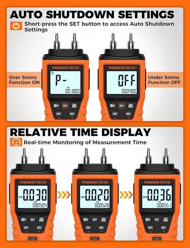 DMT01 مقياس الضغط الرقمي POROMETISTO، معايرة يدوية مخصصة صفر، قياس في الوقت الحقيقي، تسجيل الحد الأقصى/الدقيقة/المتوسط، مقياس الضغط HVAC، 12 وحدة اختبار ضغط الغاز، مقياس الضغط التفاضلي in Kuwait