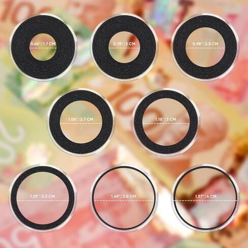 120 PCS Coin Holdings ، Round Clear Coin ، حاملي الدولار الفضي ، حامل عملة مستديرة لهواة جمع العملات ، حماة عملة بلاستيكية مع حلقات إسفنجية قابلة للتعديل (16/20/22/26/33/38 ملم) in Kuwait