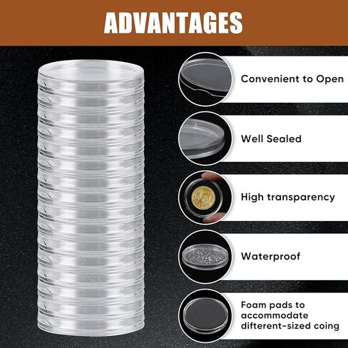 120 PCS Coin Holdings ، Round Clear Coin ، حاملي الدولار الفضي ، حامل عملة مستديرة لهواة جمع العملات ، حماة عملة بلاستيكية مع حلقات إسفنجية قابلة للتعديل (16/20/22/26/33/38 ملم) in Kuwait