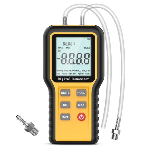 Manometer Gas Pressure Tester, Digital HVAC Manometer Dual-Port Air Pressure Meter with Backlight and Data Record Function, Professional Differential Pressure Gauge with 12 Measure Units in Kuwait