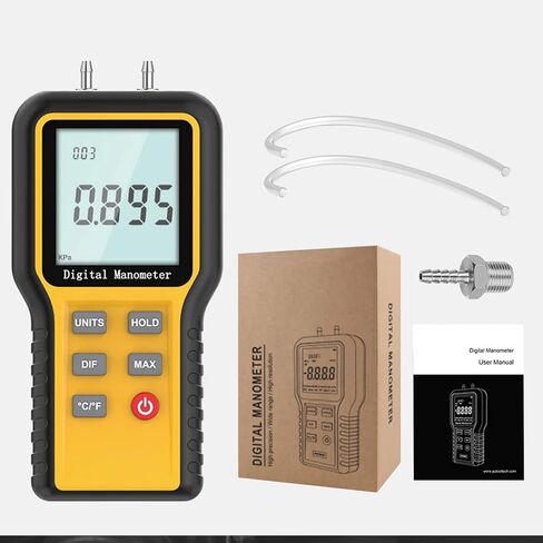 Manometer Gas Pressure Tester, Digital HVAC Manometer Dual-Port Air Pressure Meter with Backlight and Data Record Function, Professional Differential Pressure Gauge with 12 Measure Units in Kuwait