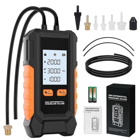Manometer HVAC Gas Pressure Tester Dual Port Digital Manometer -14.65~29psi Differential Pressure Gauge with 10 Units, 7 Adapters, 29 Sets Data Storage&Hold, 2.8-in Backlit Display Air Pressure Meter in Saudi Arabia