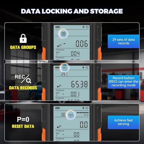 Manometer Gas Pressure Tester -100 to 200Kpa Dual-Port Digital Manometer 10 Measurement Units, Manometer HVAC Gas Pressure Tester with 29 Sets Data Recording, Backlight & Flashlight, Auto-Shutdown in Kuwait