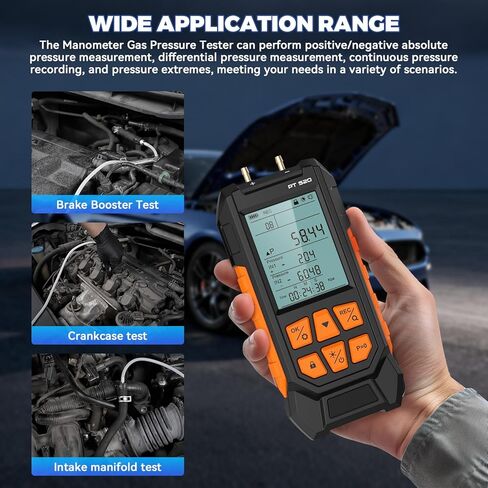 Manometer Gas Pressure Tester -100 to 200Kpa Dual-Port Digital Manometer 10 Measurement Units, Manometer HVAC Gas Pressure Tester with 29 Sets Data Recording, Backlight & Flashlight, Auto-Shutdown in Kuwait