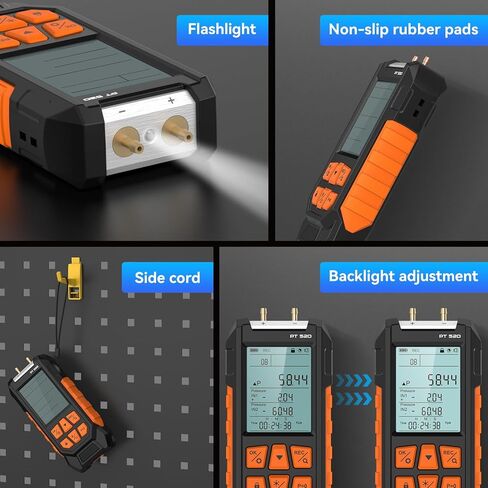 Manometer Gas Pressure Tester -100 to 200Kpa Dual-Port Digital Manometer 10 Measurement Units, Manometer HVAC Gas Pressure Tester with 29 Sets Data Recording, Backlight & Flashlight, Auto-Shutdown in Kuwait