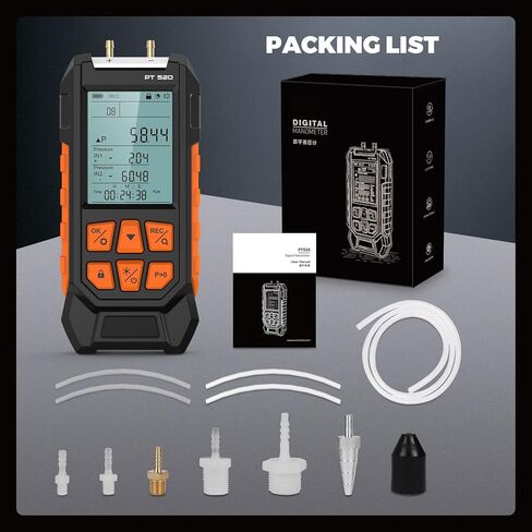 Manometer Gas Pressure Tester -100 to 200Kpa Dual-Port Digital Manometer 10 Measurement Units, Manometer HVAC Gas Pressure Tester with 29 Sets Data Recording, Backlight & Flashlight, Auto-Shutdown in Kuwait