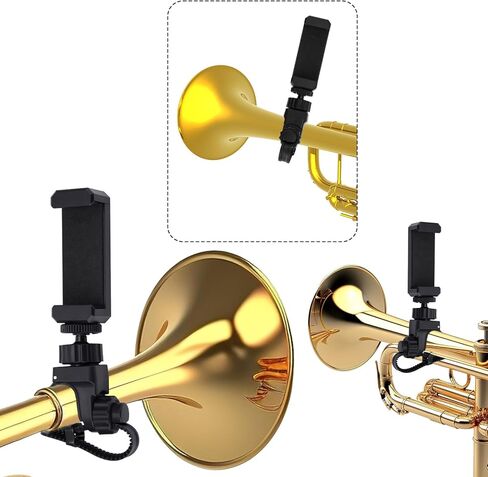 Adjustable Trumpet Phone Lyre Clip, 360°Rotation Lyre Music Clip Upgraded Saxophone Phone Holder Mount for Marching Band Trumpet or Cornet Instrument Stand Accessories (Black) in Saudi Arabia