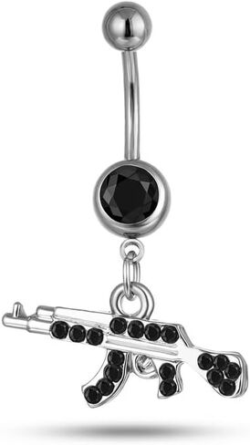 Fashion Rifle Gun Navel Ring Assault Rifle Belly Button Ring Body Piercing Jewelry for Women Men-Pink, Stainless Steel in Kuwait