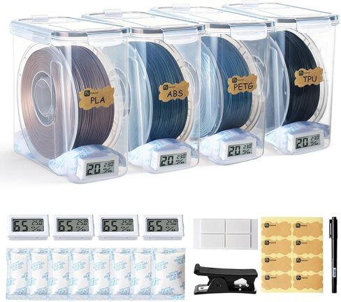 Filament Storage Box - 4 Pack 4L 3D Printer Filament Containers with 4 Hygrometers, Airtight Dry Boxes for Sealing and Protection, Water-Proof & Dust-Proof, Reusable Desiccant, Tube Cutter & Labels in Saudi Arabia