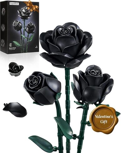 Black Roses Flower Building Set - 3Pack, Artificial Flowers Bouquet Kits Compatible with Lego for Adults, Gift for Valentines & Mother‘s Day - Gothic Retro Botanical Collection Home Decor - IA11009 in Kuwait