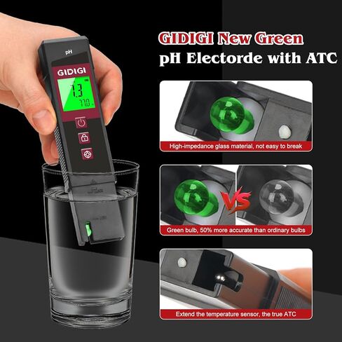 pH Meter for Water, Stable Accuracy Digital pH Tester Pen for Hydroponics/Pool/Aquarium/Hot Tub - UL Certified Water Quality Tester with Backlit LCD and pH Strips in Saudi Arabia