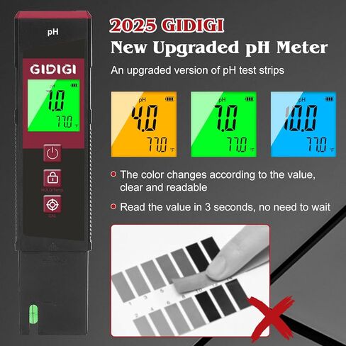 pH Meter for Water, Stable Accuracy Digital pH Tester Pen for Hydroponics/Pool/Aquarium/Hot Tub - UL Certified Water Quality Tester with Backlit LCD and pH Strips in Saudi Arabia