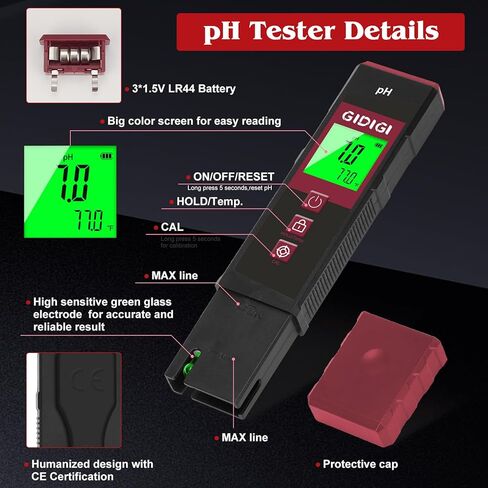 pH Meter for Water, Stable Accuracy Digital pH Tester Pen for Hydroponics/Pool/Aquarium/Hot Tub - UL Certified Water Quality Tester with Backlit LCD and pH Strips in Saudi Arabia