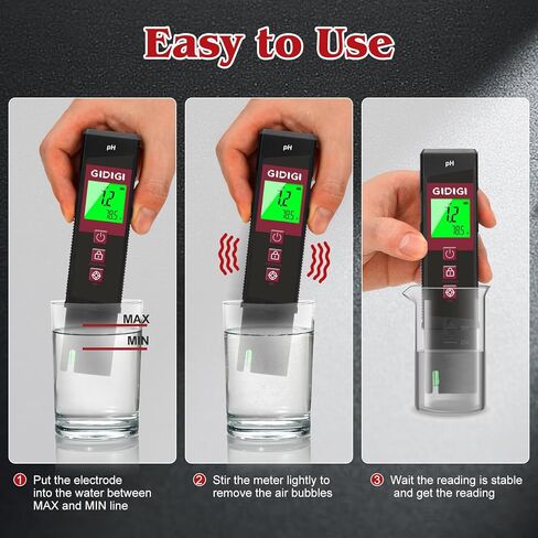pH Meter for Water, Stable Accuracy Digital pH Tester Pen for Hydroponics/Pool/Aquarium/Hot Tub - UL Certified Water Quality Tester with Backlit LCD and pH Strips in Saudi Arabia