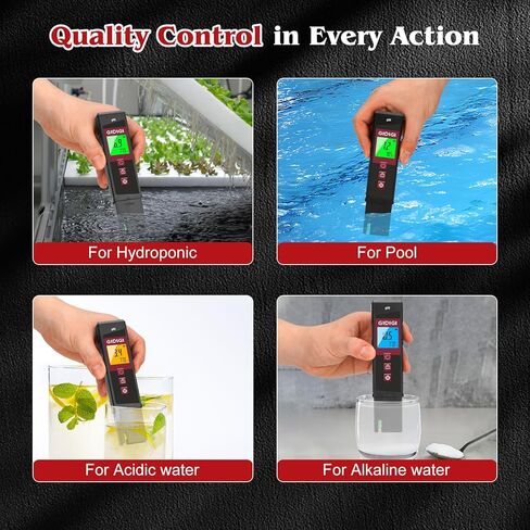 pH Meter for Water, Stable Accuracy Digital pH Tester Pen for Hydroponics/Pool/Aquarium/Hot Tub - UL Certified Water Quality Tester with Backlit LCD and pH Strips in Saudi Arabia