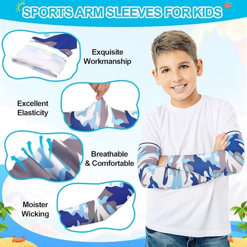 Baseball Arm Sleeves for Kids 20 Pairs UV Sun Protection Cooling Compression Sleeves to Cover Arms for Boys Girls in Kuwait