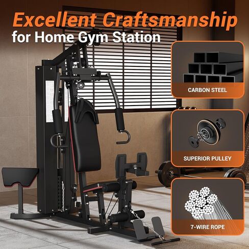 Multifunctional Home Gym Equipment, Workout Station with 150LBS Weight Stack, Home Gym Machine with Pulley System for Full Body Training in Kuwait