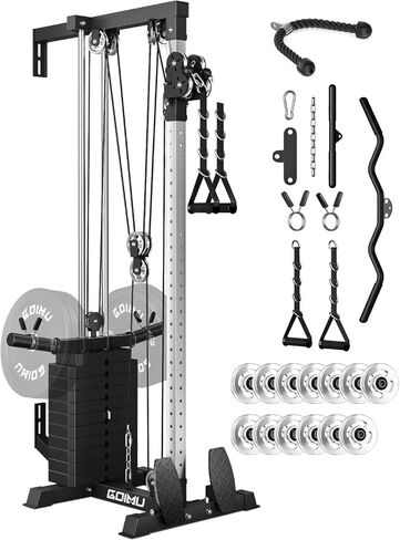 WM2-V4 Wall Mount Cable Station with Aluminum Pulley, Cable Crossover Machine with Weight Stack and 33 Adjustable Positions, High & Low Dual Pulley System for Home Gym in Kuwait