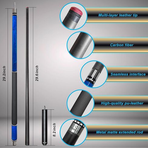 HomeSeason 58inch Carbon Fiber Pool Cue Stick with Screw-in Extension and Leather Case, 18oz Low Deflection Professional Cue Stick for Billiards, 13mm Tip in Saudi Arabia