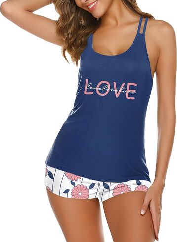 Ekouaer Womens Cami Pajama Set Sleeveless Racerback Tank Top Pjs Soft Sleepwear in Saudi Arabia