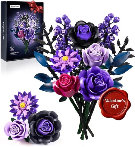 Purple Rose Bouquet Building Set, Artificial Flowers Botanical Collection Blocks Kit Compatible with Lego for Adults Women Teengirls - Gift for Valentines Day & Halloween - Gothic Home Decor - IA11004 in Kuwait