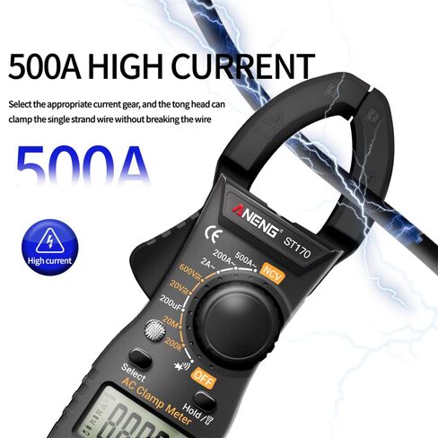 NCV Digital Clamp Meter Multimeter 2000 Counts Amp Voltage Tester Auto-ranging with AC/DC Voltage, AC Current, Resistance, Capacitance, Continuity, Live Wire Test, Black in Saudi Arabia