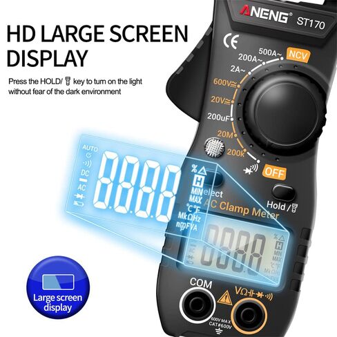 NCV Digital Clamp Meter Multimeter 2000 Counts Amp Voltage Tester Auto-ranging with AC/DC Voltage, AC Current, Resistance, Capacitance, Continuity, Live Wire Test, Black in Saudi Arabia