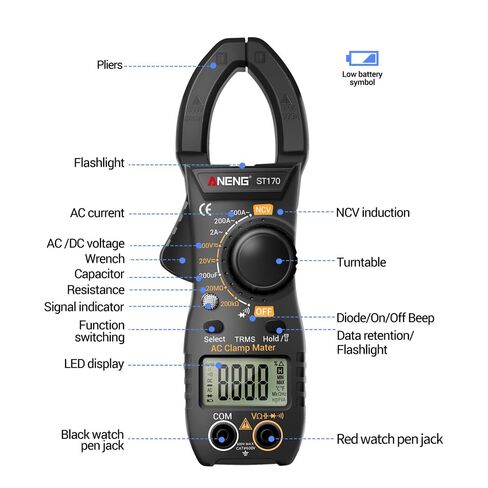 NCV Digital Clamp Meter Multimeter 2000 Counts Amp Voltage Tester Auto-ranging with AC/DC Voltage, AC Current, Resistance, Capacitance, Continuity, Live Wire Test, Black in Saudi Arabia