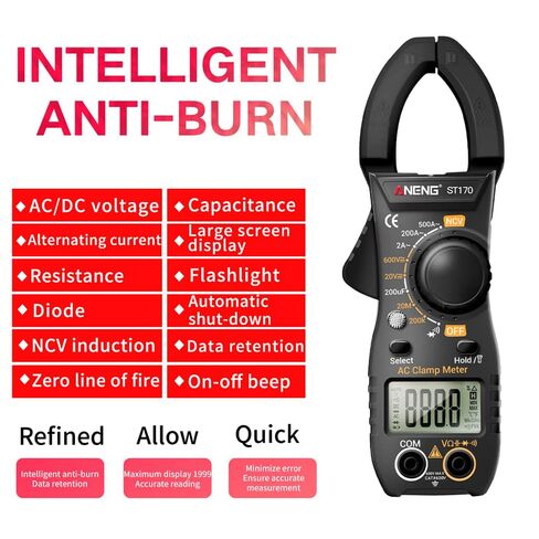 NCV Digital Clamp Meter Multimeter 2000 Counts Amp Voltage Tester Auto-ranging with AC/DC Voltage, AC Current, Resistance, Capacitance, Continuity, Live Wire Test, Black in Saudi Arabia