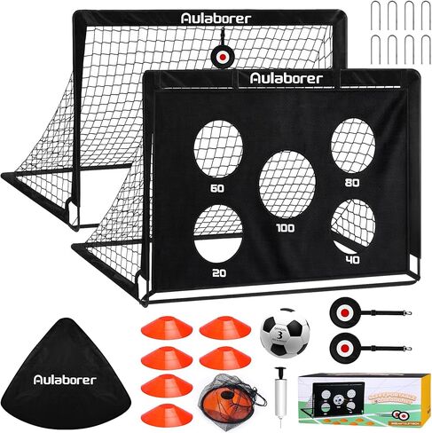 Soccer Goal, 2 Pack of 4x3ft Kids Soccer Goals Set for Backyard, Portable Pop-Up Soccer Net Training Equipment with Ball, Pump, Cones, Targets & Carry Bag for Outdoor Sports & Games in Saudi Arabia