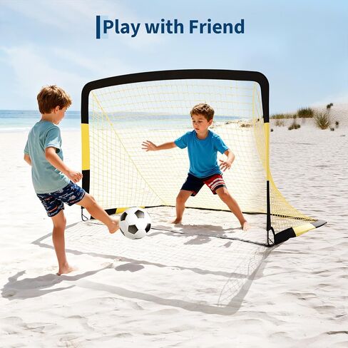 مجموعة أهداف كرة القدم مقاس 6 × 4 أقدام، شبكة محمولة مكونة من عبوتين مع كرة ومضخة وأقماع وحقيبة - معدات كرة القدم في الفناء الخلفي للأطفال، سهلة التجميع in Kuwait