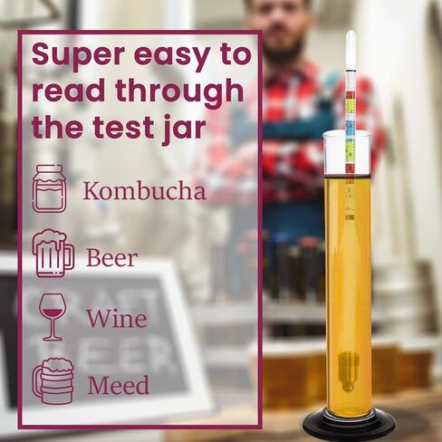مجموعة مقياس كثافة السوائل من Fermtech مع عينة لص النبيذ مقاس 19 بوصة - مقياس كثافة السوائل الزجاجي ثلاثي المقياس لـ ABV واختبار البريكس والجاذبية، أداة أخذ العينات البلاستيكية لأباريق سعة 1 جالون/Carboys، مجموعة تخمير النبيذ والبيرة المنزلية in Kuwait