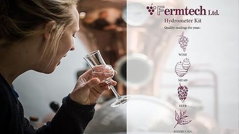 مجموعة مقياس كثافة السوائل من Fermtech مع عينة لص النبيذ مقاس 19 بوصة - مقياس كثافة السوائل الزجاجي ثلاثي المقياس لـ ABV واختبار البريكس والجاذبية، أداة أخذ العينات البلاستيكية لأباريق سعة 1 جالون/Carboys، مجموعة تخمير النبيذ والبيرة المنزلية in Kuwait