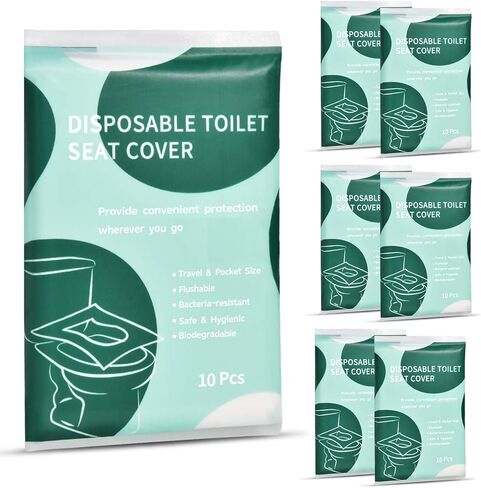 60 Pcs Disposable Flushable Paper Toilet Seat Covers Travel Supplies Essentials for Airplane, Public Restrooms, Bathroom, Hotels, Camping, Kids or Adults in Kuwait