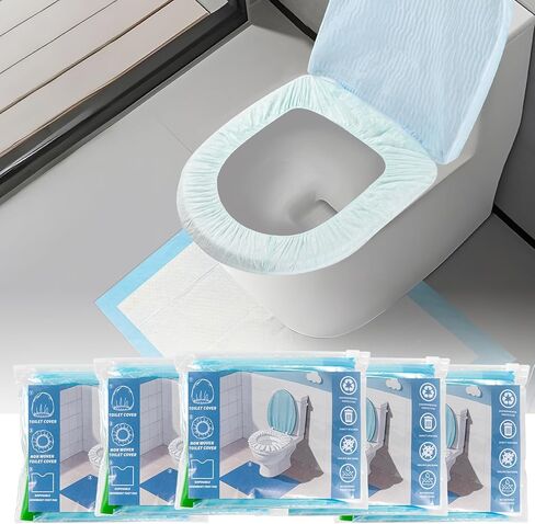 Huazu Disposable Toilet Seat Cover Set, Full Coverage Toilet Covers Kit: Travel Toilet Seat Covers, Lid Covers, Toilet Mats; Toilet Cover Disposable for Hotel,Hospital & Public Toilet (5 Pack) in Kuwait