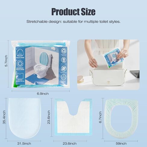 Huazu Disposable Toilet Seat Cover Set, Full Coverage Toilet Covers Kit: Travel Toilet Seat Covers, Lid Covers, Toilet Mats; Toilet Cover Disposable for Hotel,Hospital & Public Toilet (5 Pack) in Kuwait