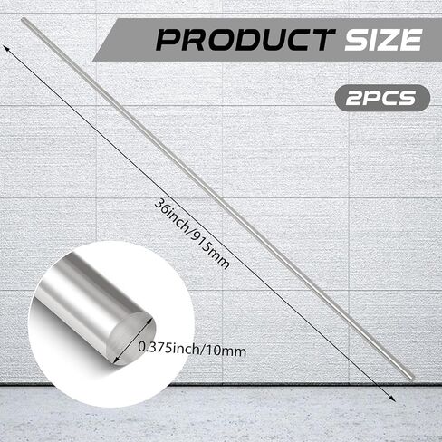 2 Pcs 304 Stainless Steel Rod 3/8''(10 mm) Diameter 36'' (915 mm) Length Solid Round Bar Metal Shaft Rods for DIY Craft Industry Metal Working in Saudi Arabia