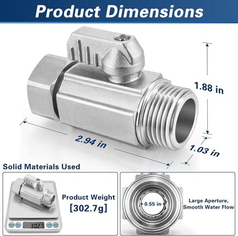 304 Stainless Steel Garden Hose Shut Off Valve, Full Port 3/4" GHT Hose Valve with 360° Swivel Connector, Heavy Duty Inline Water Control Valve for Garden Hose, Faucet, Irrigation in Kuwait