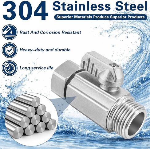 304 Stainless Steel Garden Hose Shut Off Valve, Full Port 3/4" GHT Hose Valve with 360° Swivel Connector, Heavy Duty Inline Water Control Valve for Garden Hose, Faucet, Irrigation in Kuwait