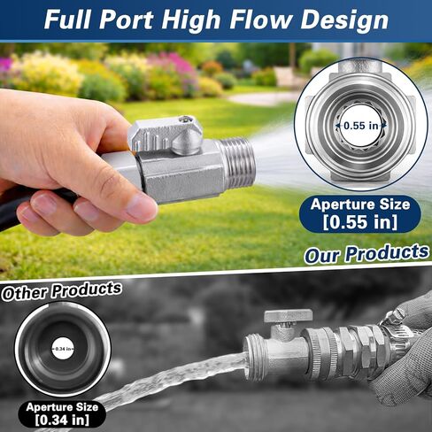 304 Stainless Steel Garden Hose Shut Off Valve, Full Port 3/4" GHT Hose Valve with 360° Swivel Connector, Heavy Duty Inline Water Control Valve for Garden Hose, Faucet, Irrigation in Kuwait