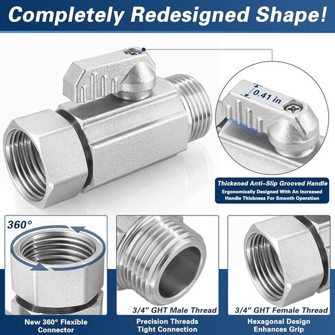 304 Stainless Steel Garden Hose Shut Off Valve, Full Port 3/4" GHT Hose Valve with 360° Swivel Connector, Heavy Duty Inline Water Control Valve for Garden Hose, Faucet, Irrigation in Kuwait