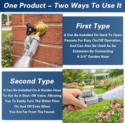 304 Stainless Steel Garden Hose Shut Off Valve, Full Port 3/4" GHT Hose Valve with 360° Swivel Connector, Heavy Duty Inline Water Control Valve for Garden Hose, Faucet, Irrigation in Kuwait