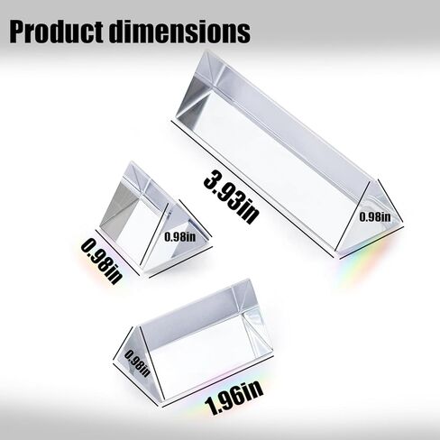 مجموعة المنشور البصري الكريستالي K9 للتصوير الفوتوغرافي والعلوم - منشور ثلاثي متعدد الأحجام مكون من 3 قطع مع تأثير قوس قزح خفيف لاستوديو الصور وتجارب الفصول الدراسية وأدوات التصوير والتعلم في الهواء الطلق in Kuwait