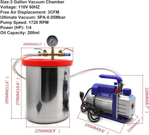 HongK- مجموعة أدوات تكييف الهواء لمضخة الهواء سعة 3 جالون من السيليكون ومضخة هواء أحادية المرحلة 3CFM [P/N: ET-TOOL009-RAW] in Kuwait