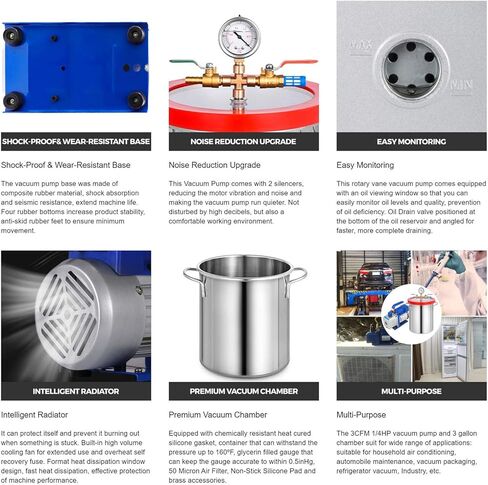 HongK- مجموعة أدوات تكييف الهواء لمضخة الهواء سعة 3 جالون من السيليكون ومضخة هواء أحادية المرحلة 3CFM [P/N: ET-TOOL009-RAW] in Kuwait