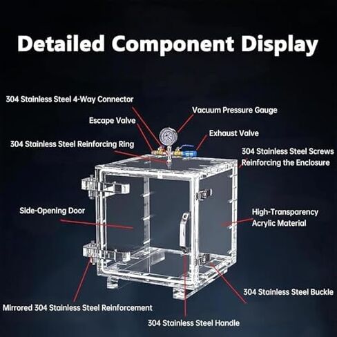 Vacuum Degassing Chamber, Clear Degassing Box Kit w/Pressure Gauge, 2-Way Valve, High Transparency Acrylic, Rapid Ventilation, Strong Sealing,for Factory in Saudi Arabia